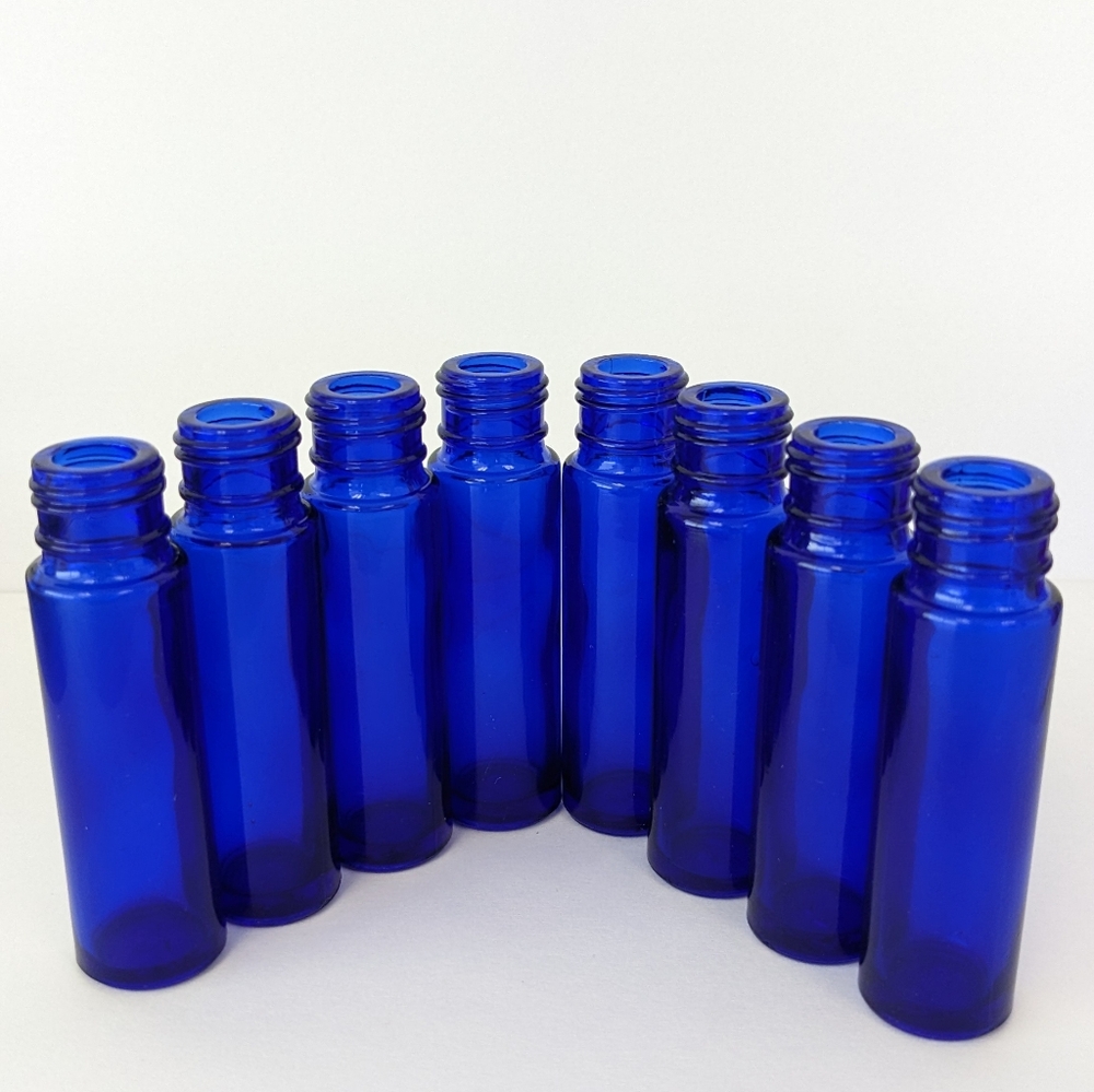 8 VTG BLUE GLASS SMALL BOTTLES